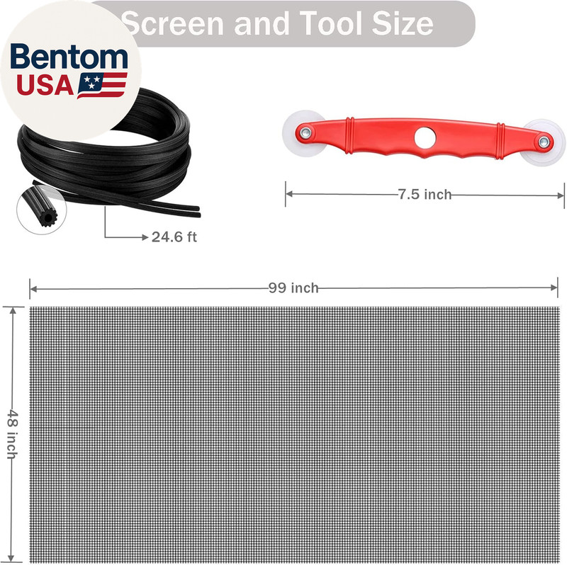 Window Screen Replacement Kit, 48'' X 99'' Fiberglass Screen Mesh with Rolling T gallery
