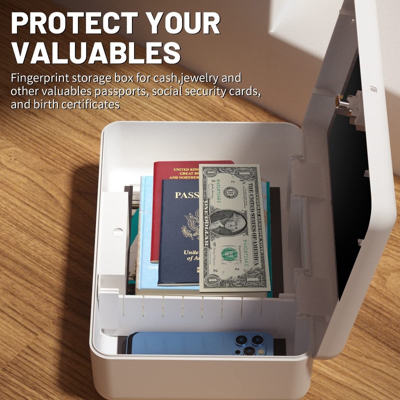 Biometric Fingerprint Storage Box,AICase 22.99 cm x 14.99 x 7.59 cm, White gallery