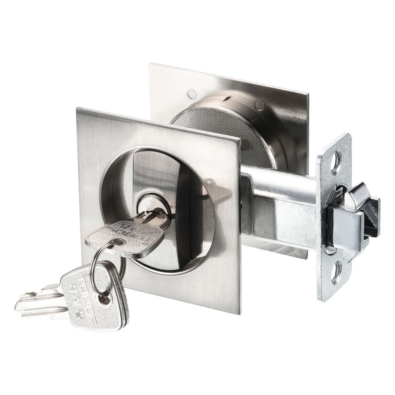 Pocket Door Lock for Door Invisible Recessed Handle Latch with Keys Silver