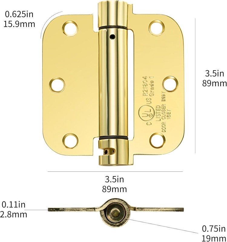 Self-Closing Door Hinge 3.5 Inch Rounded, Spring Loaded Hinge Adjustable Tension gallery