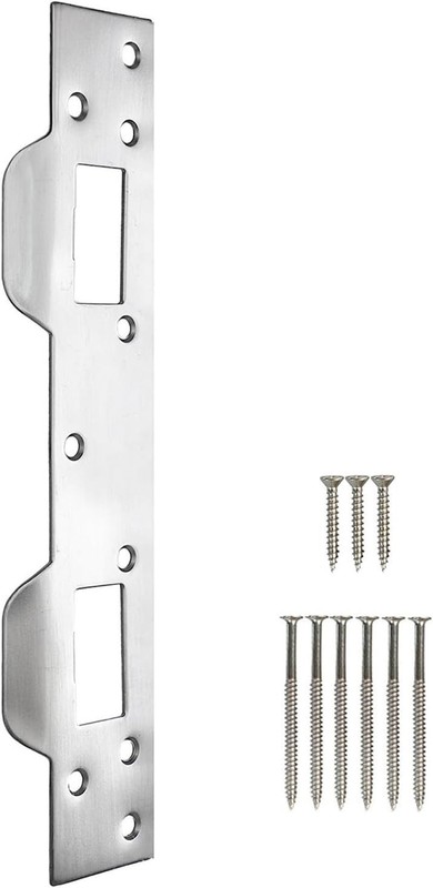 Door Strike Plate, Multipurpose Double Latch Plate, Steel w/ Satin Nickel Finish