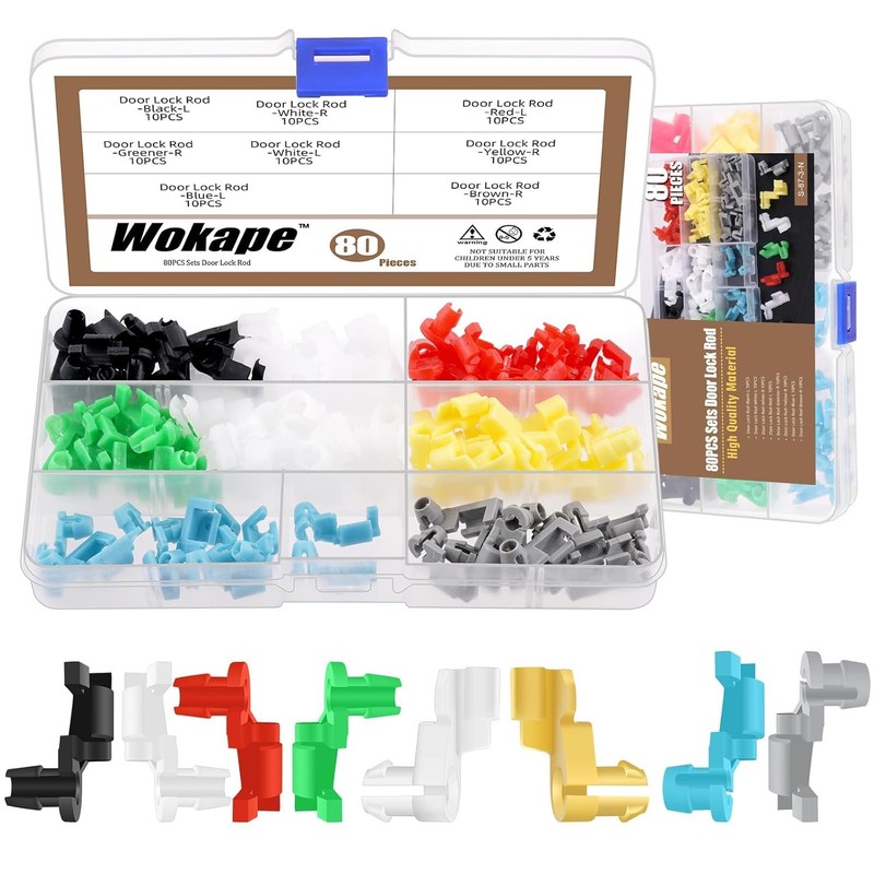 80Pcs Door Lock Rod End Clips Set, Door Handle Lock Rod Hood Latch Locking Push