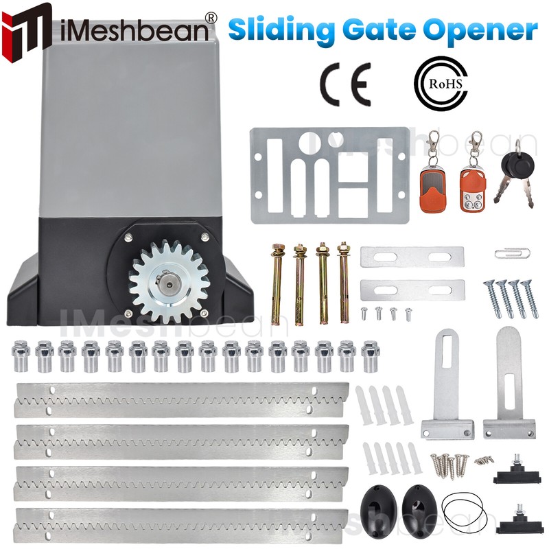 Electric Sliding Gate Opener Motor Kit w/Remote Controls & 13.12FT Steel Rack US gallery