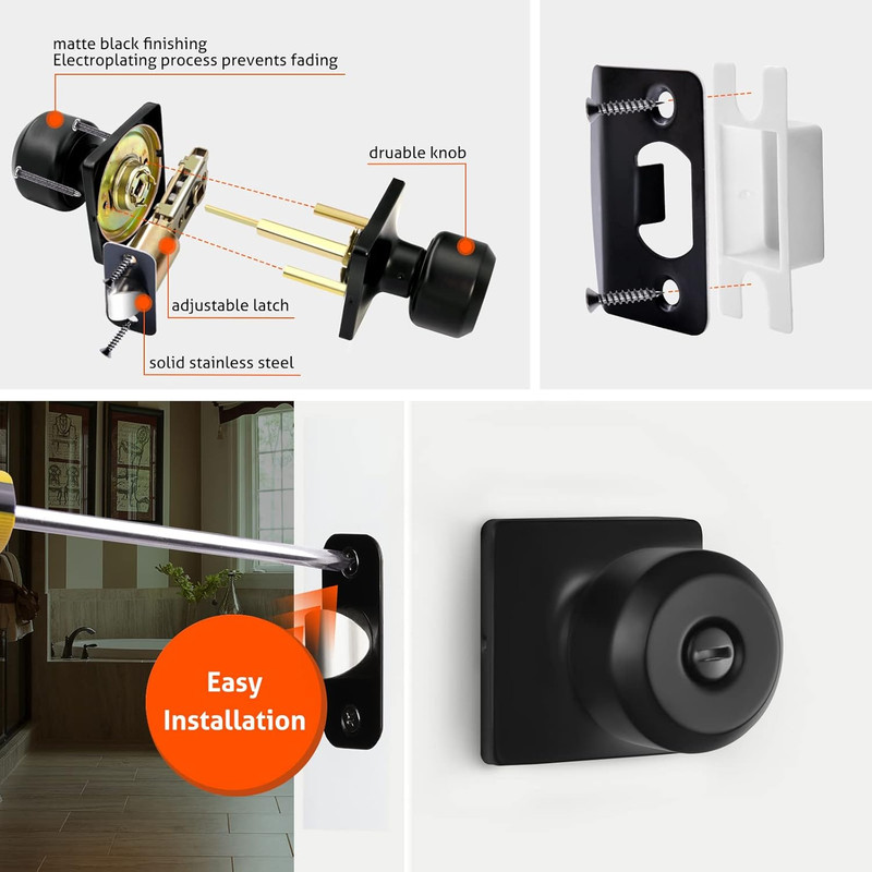 6 Pack Matte Black Round Door Knobs for Bedroom & Bathroom Privacy gallery