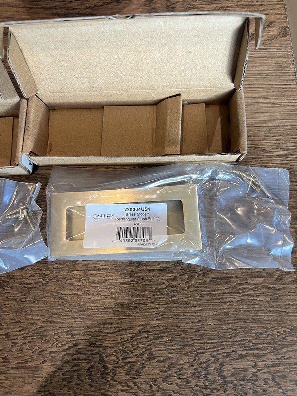 Emtek Modern 4" Rectangular Flush Door Pull - Satin Brass - Brand New - LOT OF 2 gallery