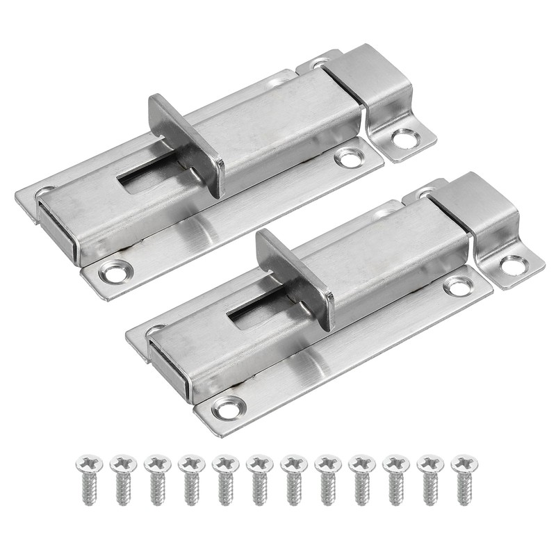 2 Pcs 3.35 x 1.65 Inch Door Bolt Latch Surface Mounted Slide Bolt Silver