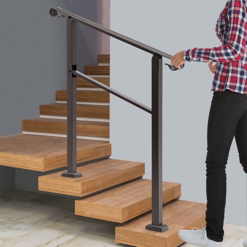 Dark Brown Handrails for Outdoor Carbon Steel Staircase Handrail 3-Step Handrail