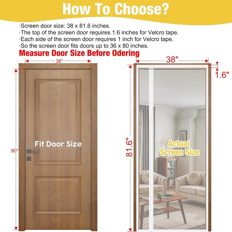 White Reversible Left Right Side Opening Screen Door, Mesh Magnetic Closure H... gallery
