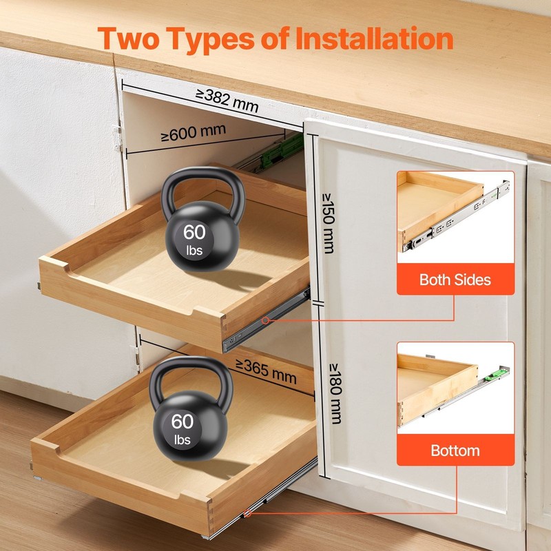 Soft-Close Slide-Out Cabinet Drawer — 17"W x 21"D Birch Wood, 60lb Capacity gallery