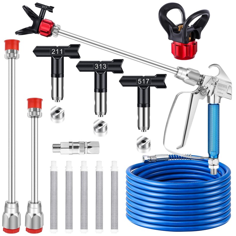 14Pcs Airless Paint Sprayer Kit, 3600PSI Gun, 25Ft Hose, Tips, Extensions & Filt
