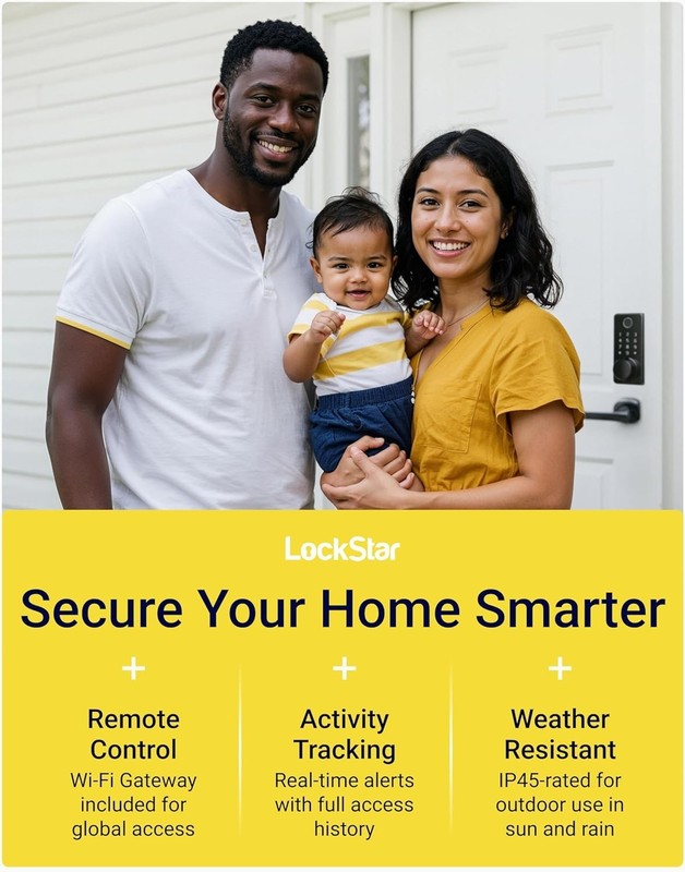 LOCKSTAR® Smart Door Lock • Keyless Deadbolt, App Fingerprint w/ Gateway gallery
