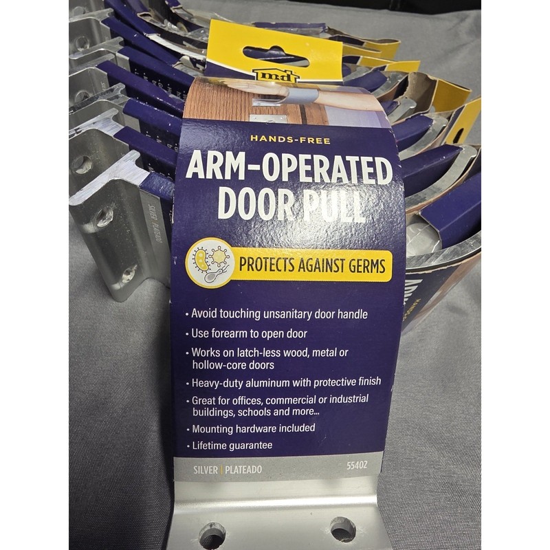 M-D Hands Free Arm Operated Door Pull Opener Silver 55402 Aluminum 5" Lot of 2 gallery