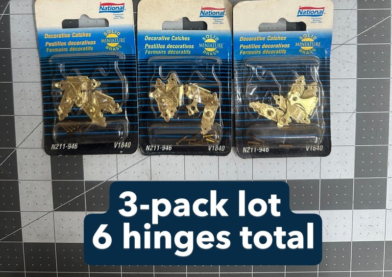 3-pack lot (6 catches) National Hardware N211-946 mini jewelry box Brass Hinges