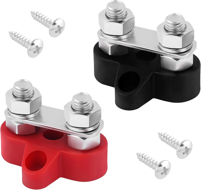 Dual M8 Stud Bus Bar Distribution Block with Terminals, 12V Positive & Negative