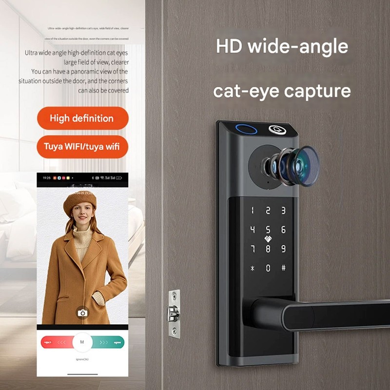 Smart Lock with Camera & Handle Fingerprint Keyless Door Lock WiFi APP Control. gallery