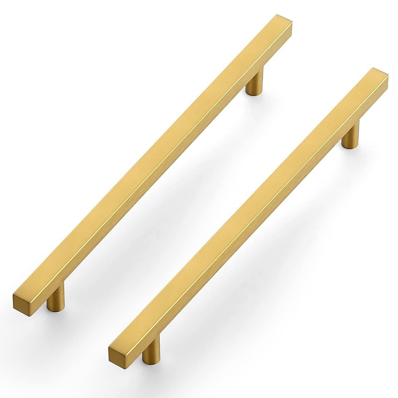 15 PCS 11 Inch Total Length 8 Inch Hole Brushed Brass Square Cabinet Handle