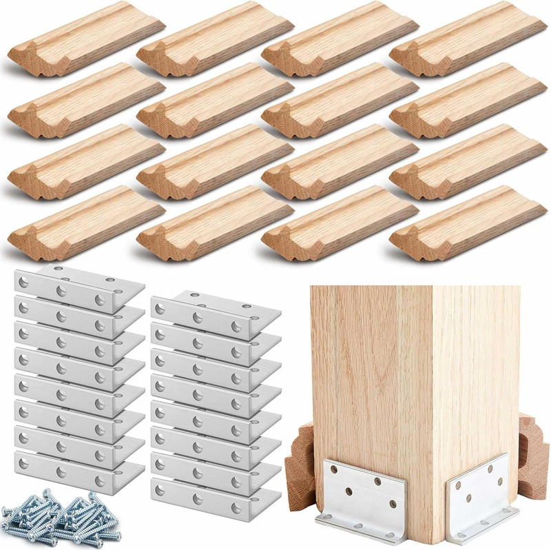 4 Set 3-1/2″ Newel Post Mounting Kit 16 Pcs L Bracket Metal Post Anchor with 16