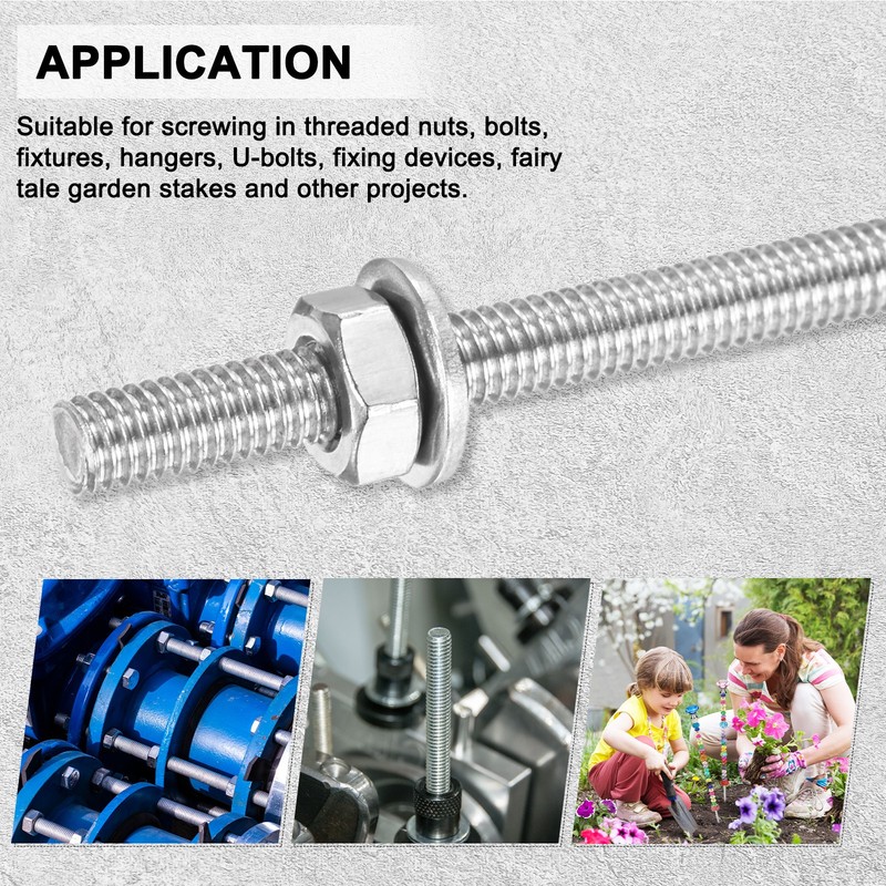 6-Pack Fully Threaded Rod, M4x200mm 201 Stainless Steel Right Hand with Nuts gallery