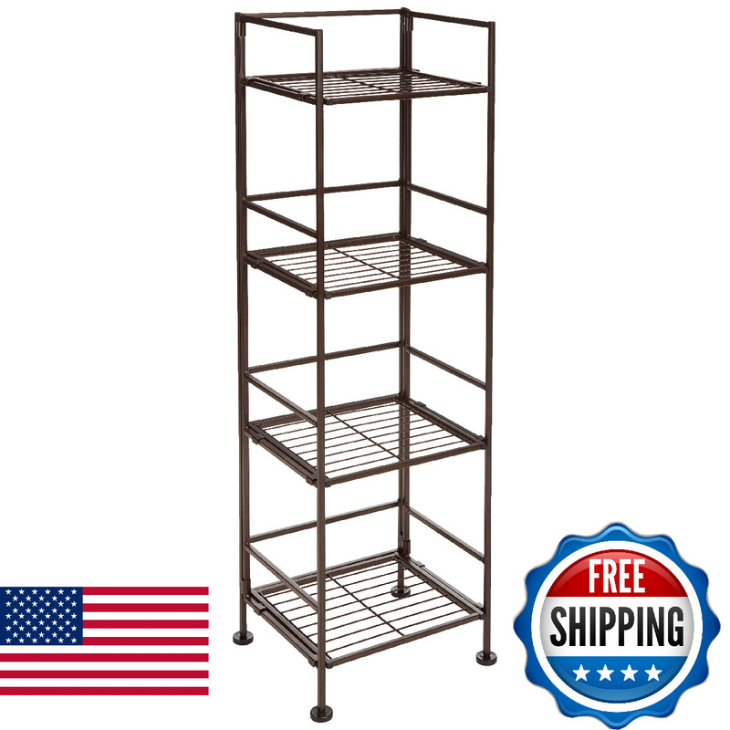 Amazon Basics 4-Tier Iron Towel Shelf Black – 11.4″L x 11.8″W x 44.5″H