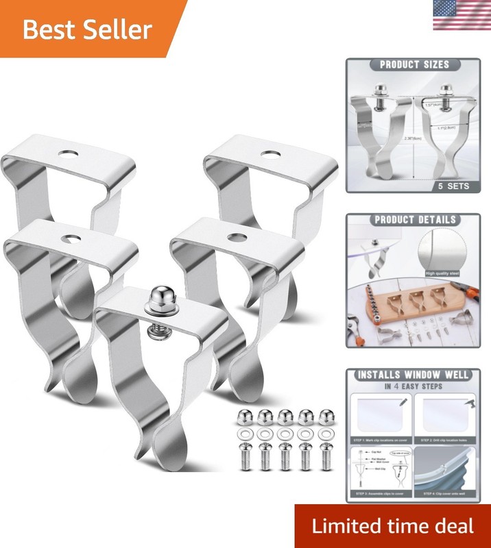 Durable 5 Set Window Well Cover Clips – Waterproof & Rustproof, 2.36 x 1.57 Inch