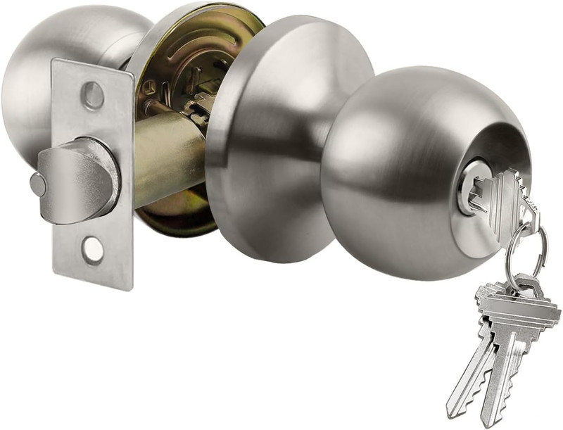 BESTTEN Keyed Entry Door Knob with Lock, Heavy Duty Interior and Exterior Door L