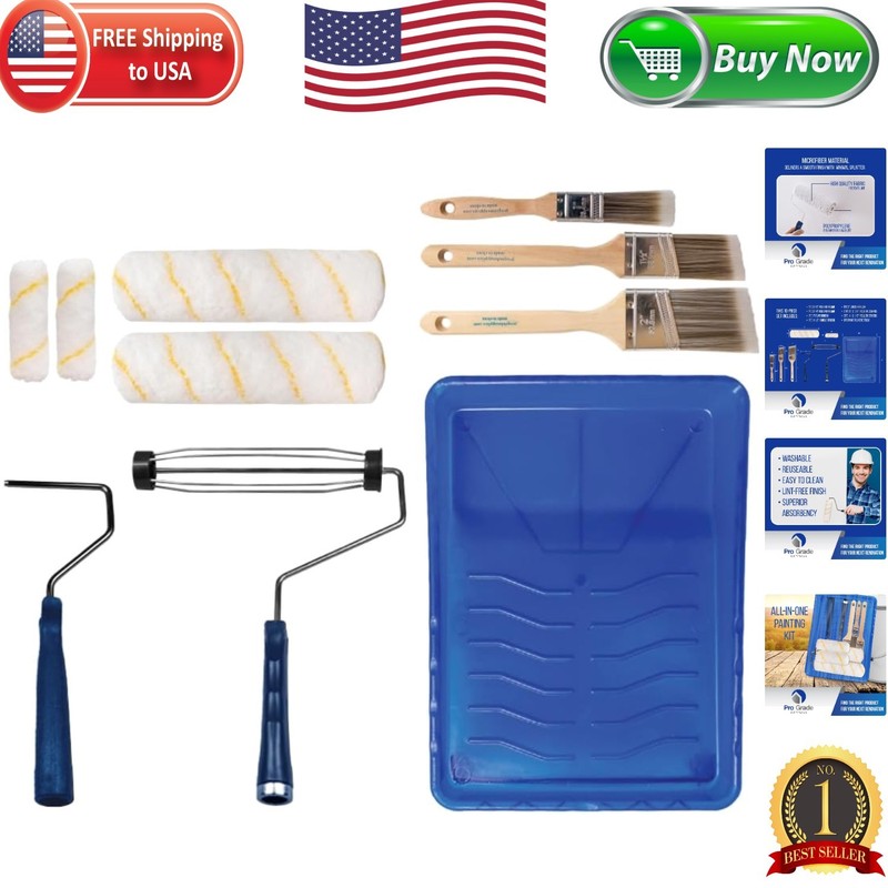 Versatile 10-Piece Microfiber Paint Roller Set – Ideal for DIY & Professionals