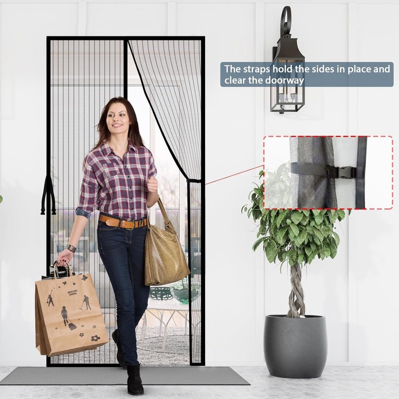 UPGRADE Magnetic Screen Door Hands-Free Durable Fiberglass Mosquito Mesh Curtain