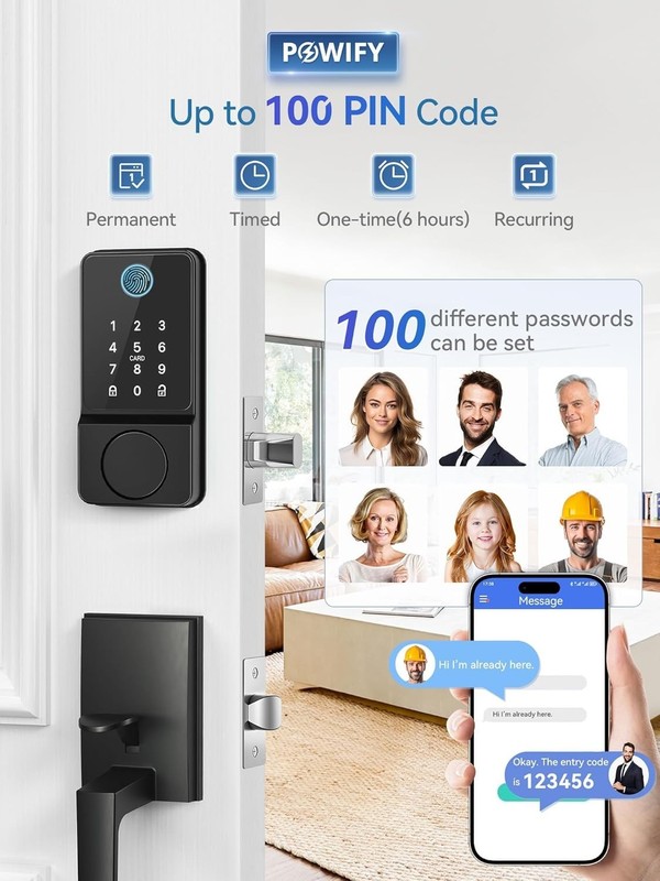 Keyless Entry Smart Door Lock with APP Control & Fingerprint Access - Black gallery