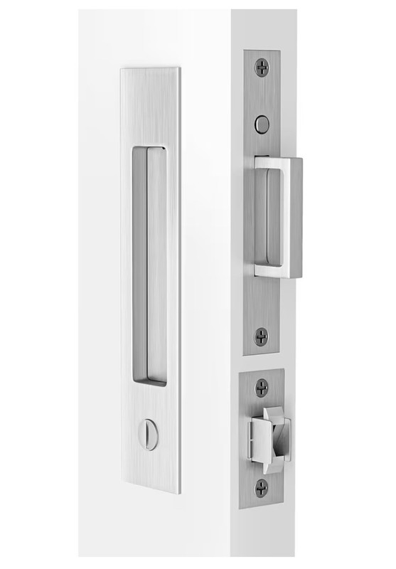 Modern Sliding Pocket Door Handle Lock Brushed Nickel Recessed Pull Set
