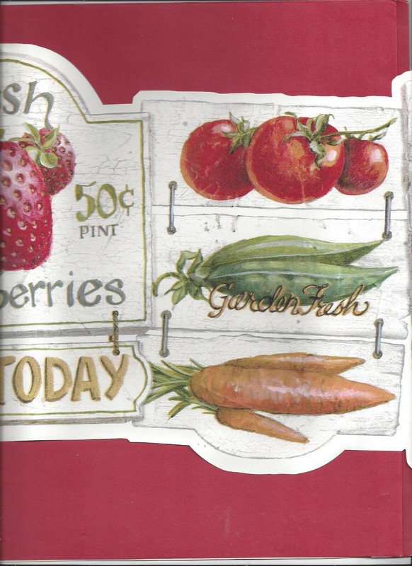 * WALLPAPER BORDER KITCHEN FRUIT VEGETABLES CORN PEAR STRAWBERRIES FARM COUNTRY gallery