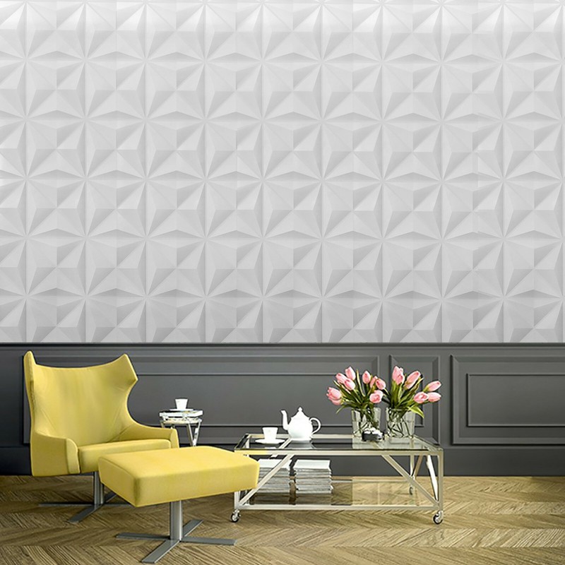 Modern Wallpaper rolls 3D illusion gray off white geometric square triangles 3-D