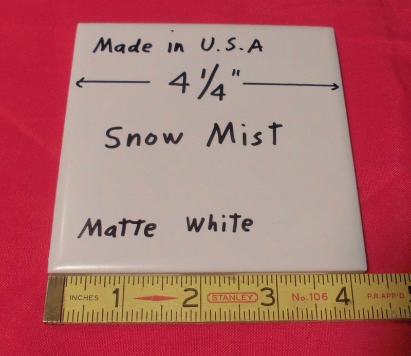 1 pc. Matte White: Vintage Ceramic Tile; 4-1/4″ Color Known as Snow Mist: NEW