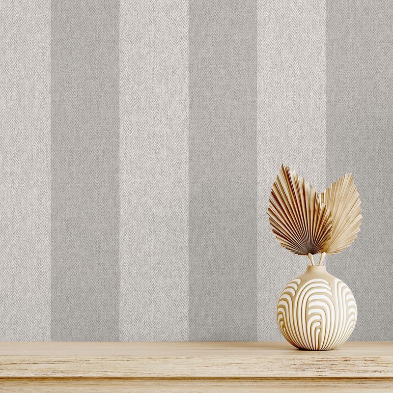 Harris Stripe Wallpaper M1872 Crown Soft Grey Tweed Herringbone Fabric Effect