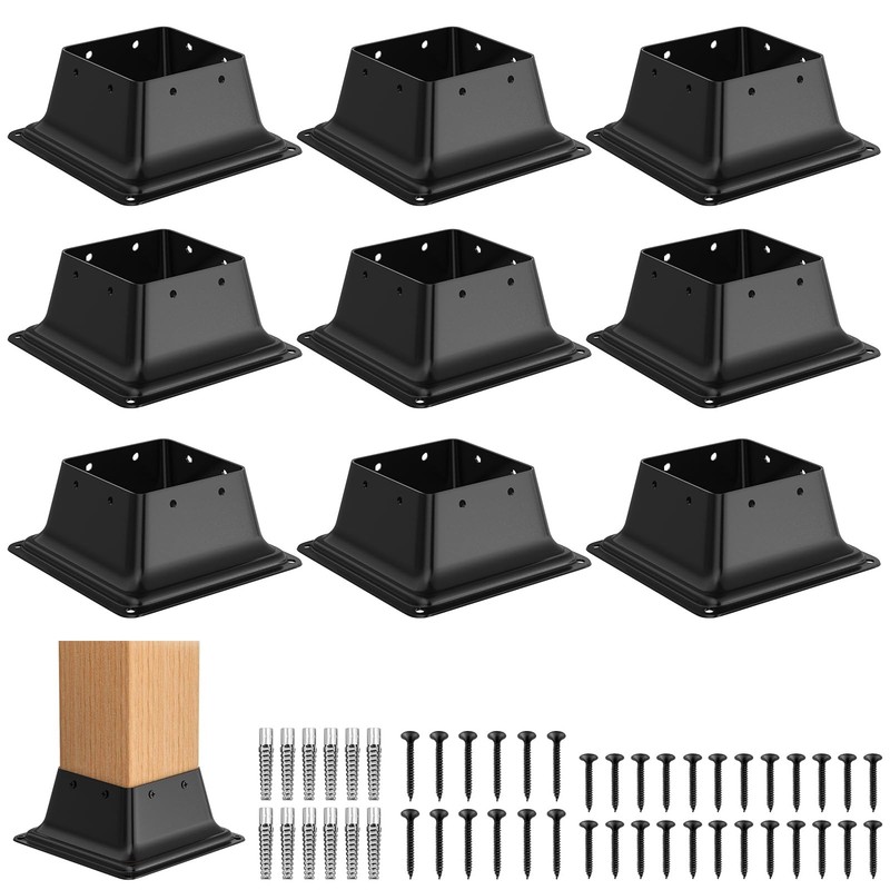 4×4 Post Base 9Pcs, Internal 3.5″x3.5″ Heavy Duty -Coated Steel Post Bracket …