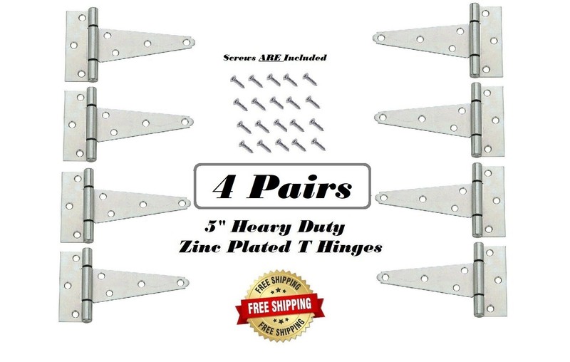 4 Pair – Tee Hinge / T Hinges, 5″ HEAVY Duty Zinc Plated, W Screws, Gates, Doors