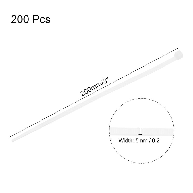 200PCS Cable Zip Tie 8 Inch Nylon Wire Tie with 50LBS Tensile Strength White gallery