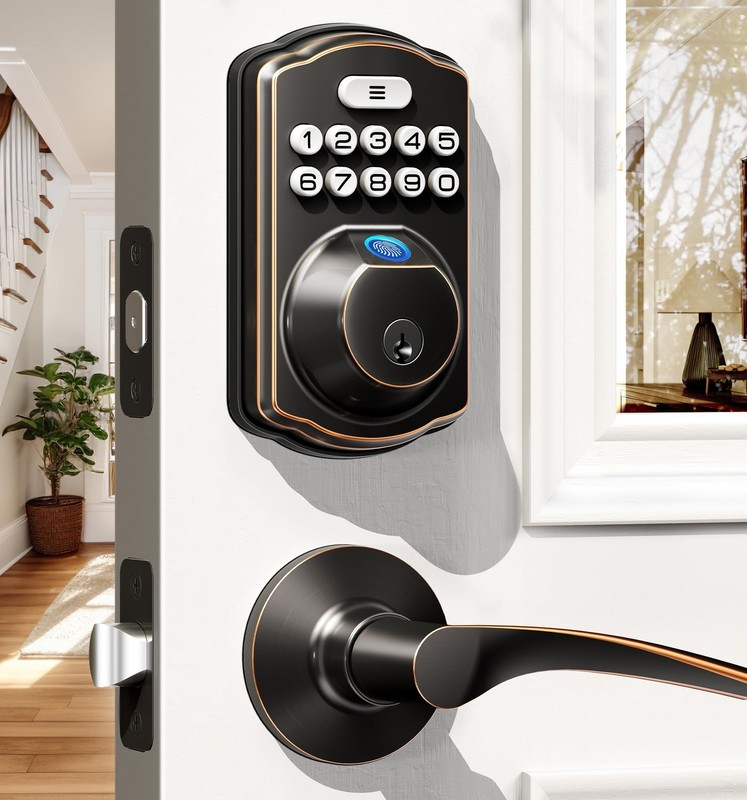 Fingerprint Door Lock Keyless Entry, Electronic Keypad Deadbolt, Auto-Locking
