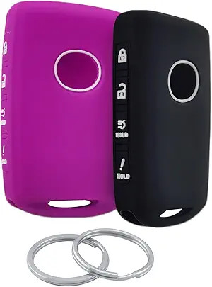 2Pcs 4 Buttons Silicone Smart Remote Key Fob Compatible wi Color: Black/Purple