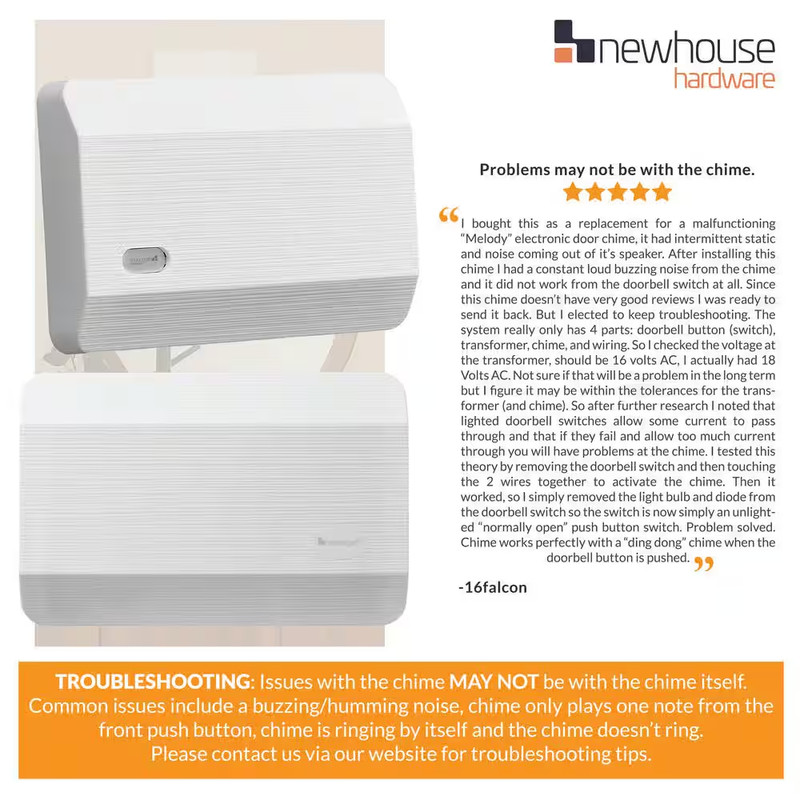 2-Note Modern Textured Design Wired Doorbell Chime, White gallery