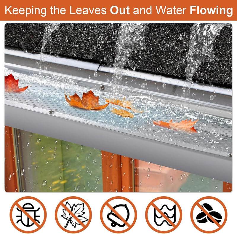 5 Inch Gutter Guard, 13 Pack-52Ft, Aluminum Rain Gutter Guard, DIY Leaf Filter G gallery