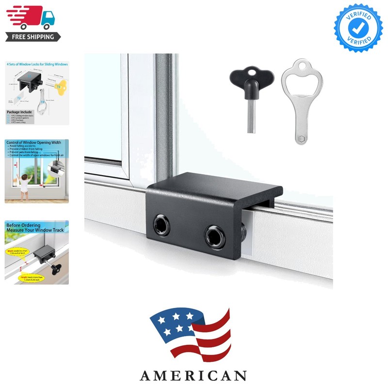 Window Locks,4 Pack Sliding Window Locks with Key for Vertical & Horizontal S…