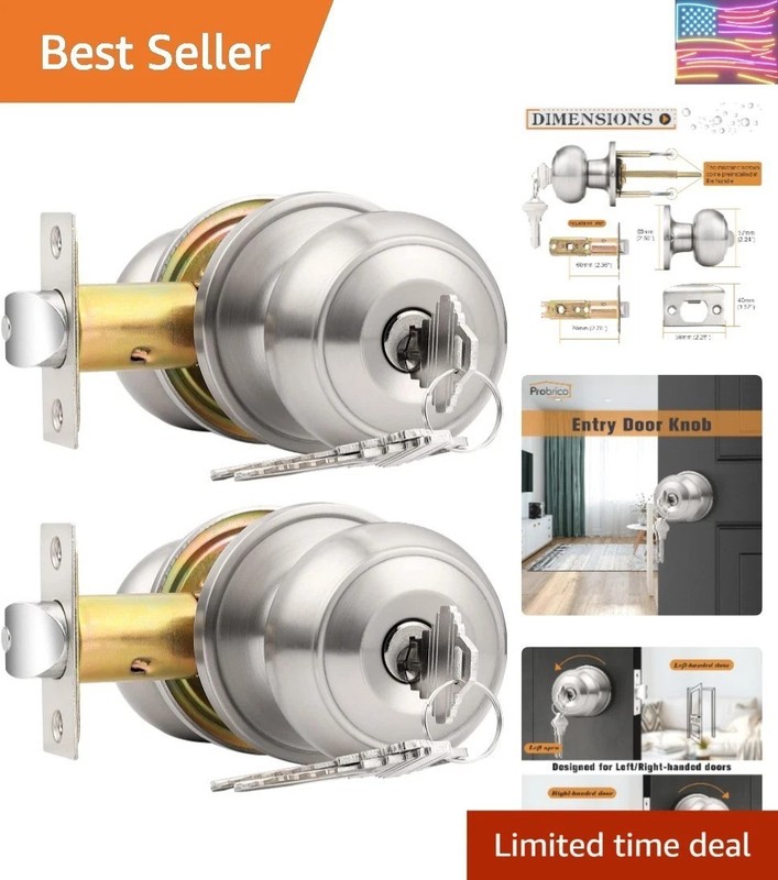 Keyed Alike Door Knobs with Lock and Key, Exterior Door Locks, Flat Ball Knob…