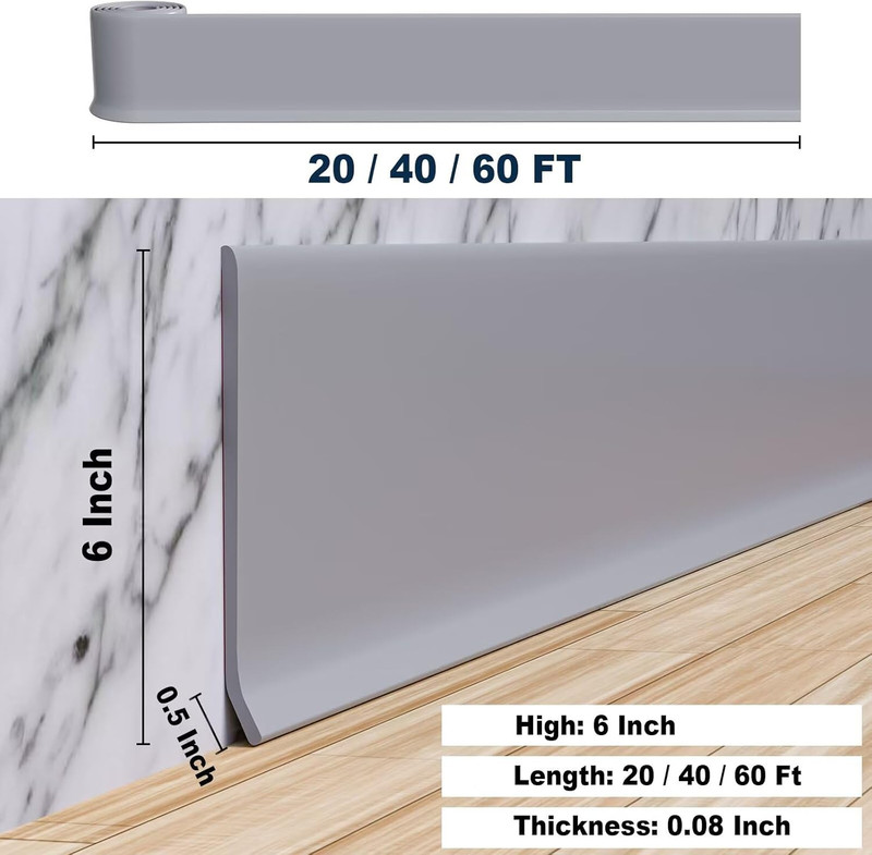 Flexible Baseboard Molding Trim, 6 Inch(W) X 60 Feet(L) Peel and Stick Rubber Wa gallery