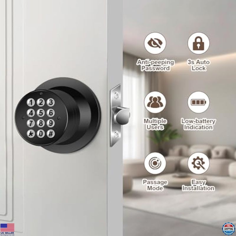 Keyless Entry Door Knob with Keypad, Electronic Lock for Home, Office, Hotel gallery