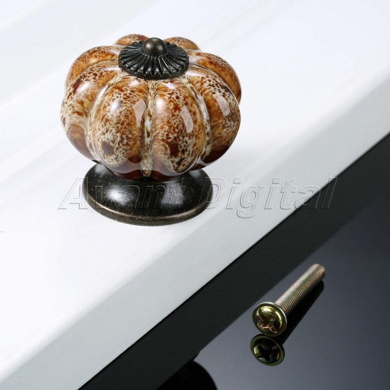 Rustic Ceramic Furniture Handle Pumpkin Cabinet Dresser Pull Drawer Door Knob 1X
