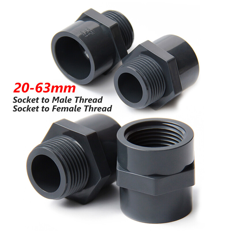 UPVC Straight Adapter Pipe Fitting Male/Female Thread Plumbing 20-63mm DN15-50