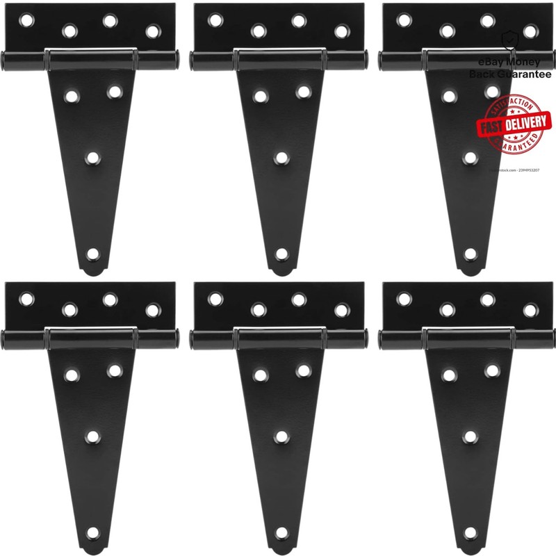 Heavy-Duty 6 Inch T-Strap Hinges – Corrosion Resistant 6 Pack for Wooden Gates