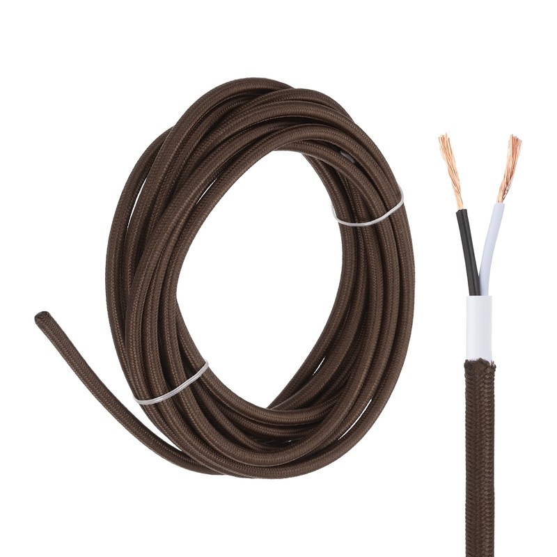 15Ft 18AWG 2 Conductor 300V Cloth Covered Lamp Wire Cord, Dark Brown