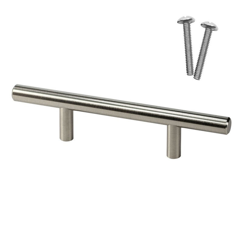 Solid Metal Bar Pull / Handle, Brushed Nickel, 3″ (76.2mm) Hole Centers