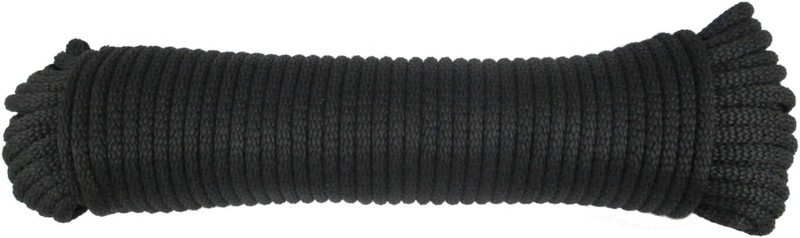 100 Foot Black Polyester Rope 14 Inch Solid Braid Low Stretch High Strength